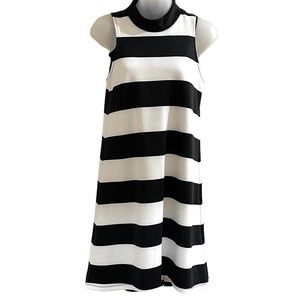 NWT BELLE SKY Black White Rugby Stripe Sleeveless Dress Halter Neckline SZ M